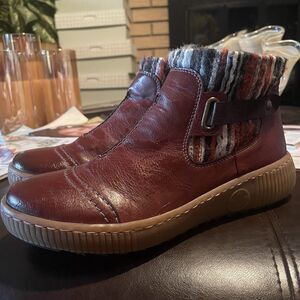 Reiker Felicitas Ankle Boot Women's Size 41 Burgundy Leather Shoes Lined Zip 9.5